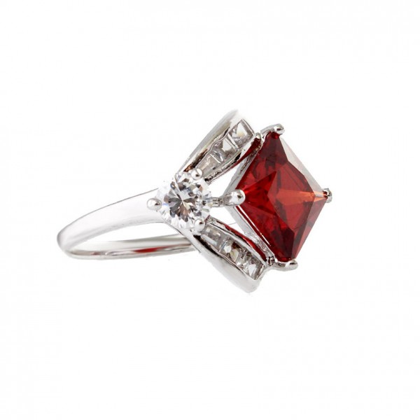 Ruby Square Crystal Cubic Zirconia Ring